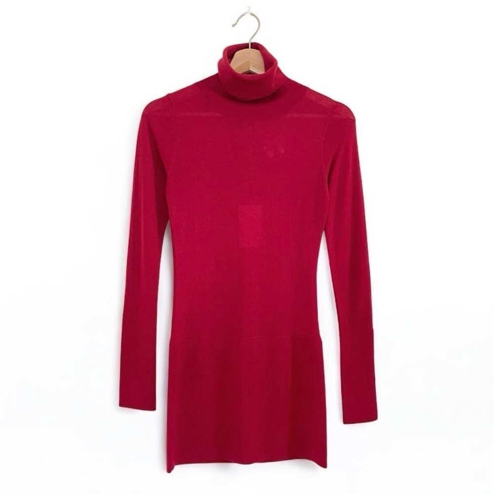 NWT Autumn Cashmere Turtleneck Tunic Lightweight Knit Sweater Scarlet Red XS